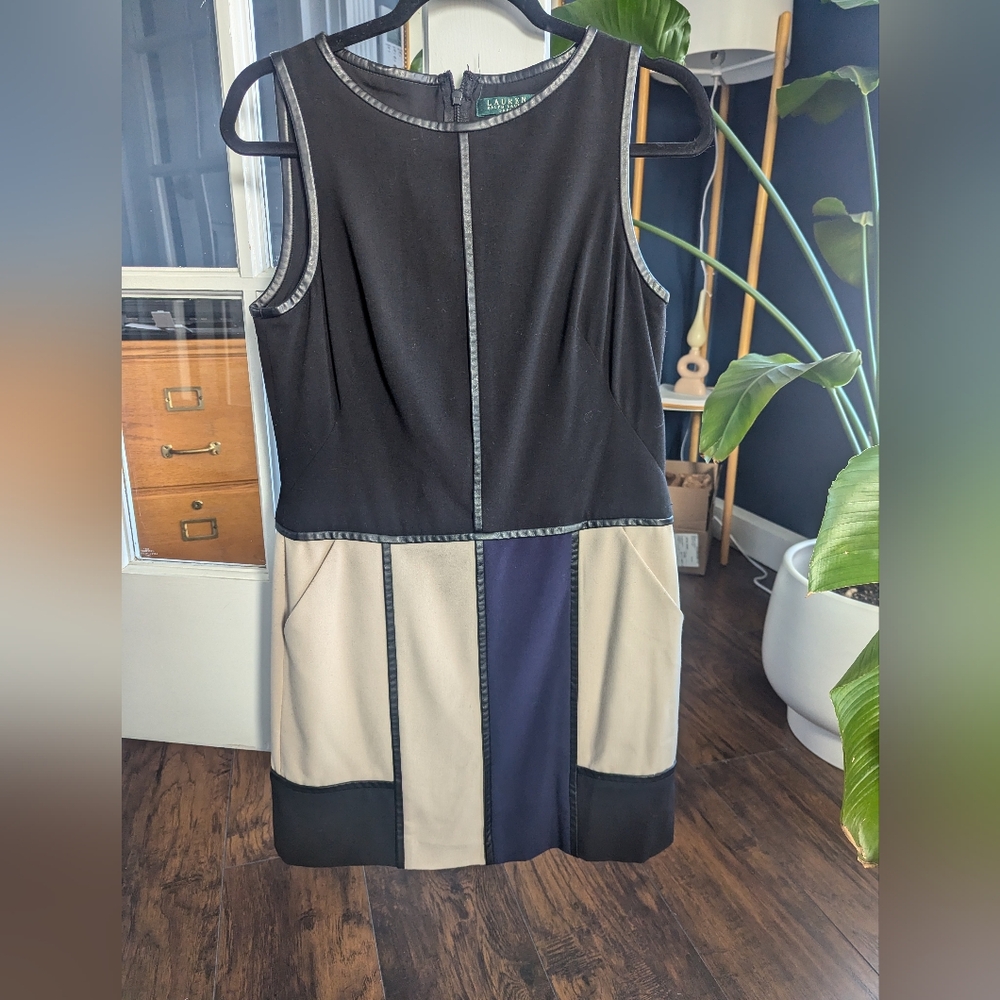 LAUREN Ralph Lauren Color-block 10P Dress with Faux-Leather Detailing